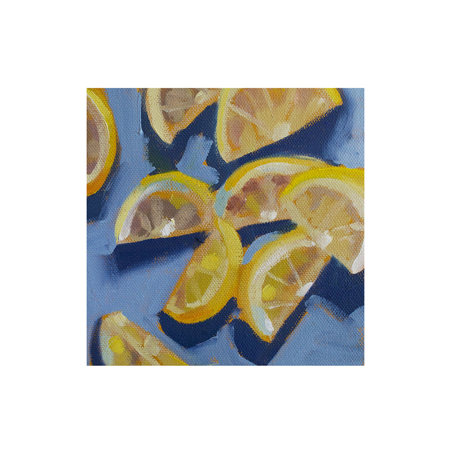 Lemon Slices on Blue ☀ Original 6 x 6 inches